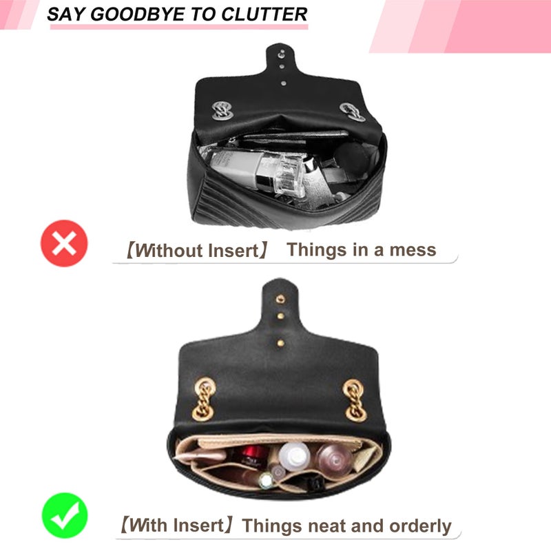 OAikor Felt Purse Organizer Insert Compatible with GG Marmont Small Matelasse Shoulder Handbag and More, Small Handbag Insert Liner Pouch for Women Inner Bladder Bag Storage Bag (Beige,S) - Image 4